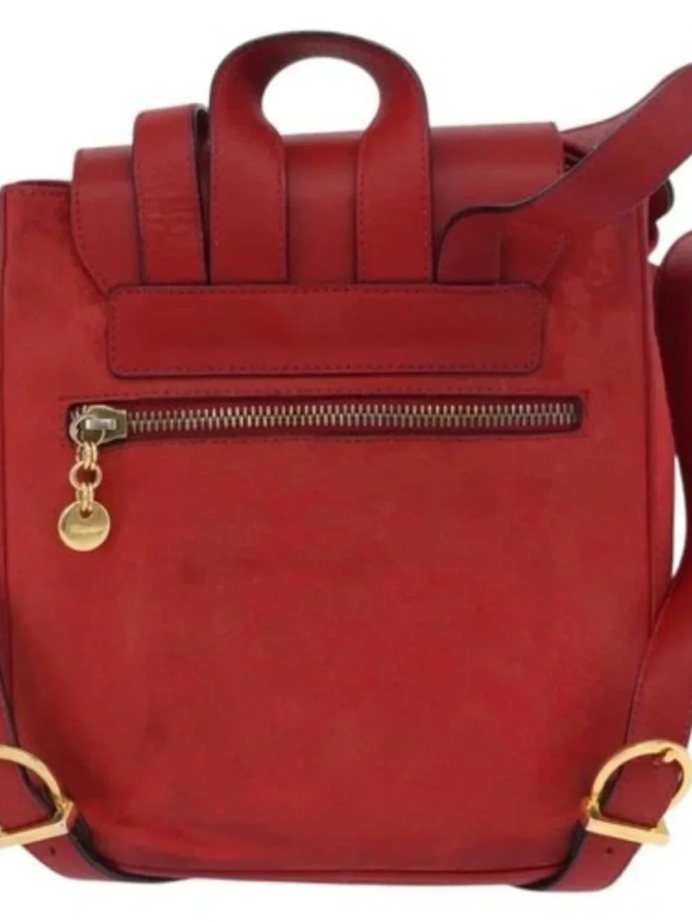 Salvatore Ferragamo Vala Backpack Suede Red Gold Auth BA11218